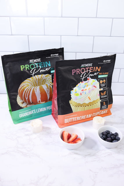 Just Move Supplements' Mixed Berry Lemon Cupcake Protein Shake