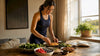Nutritionist preparing protein foods on kitchen counter