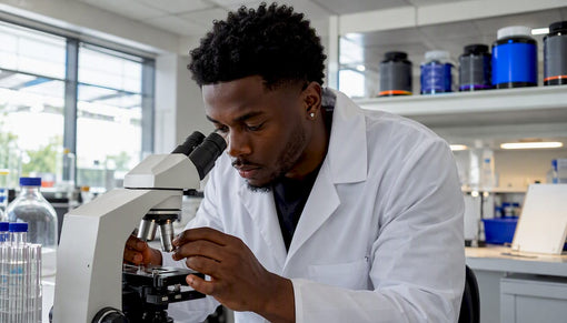 Scientist adjusting fat cell slide in lab