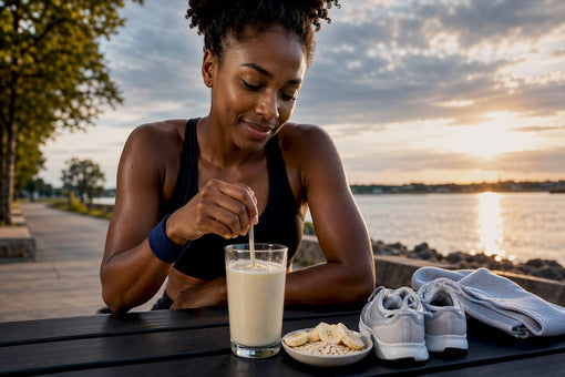 Black runner preparing a post-run protein shake