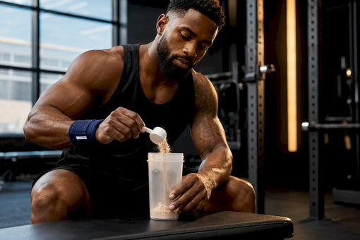 Black athlete measuring pre-workout powder