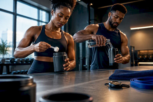 Black athletes preparing training supplements