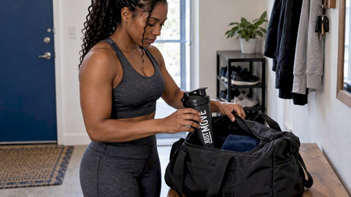 Black athlete packing Just Move shaker