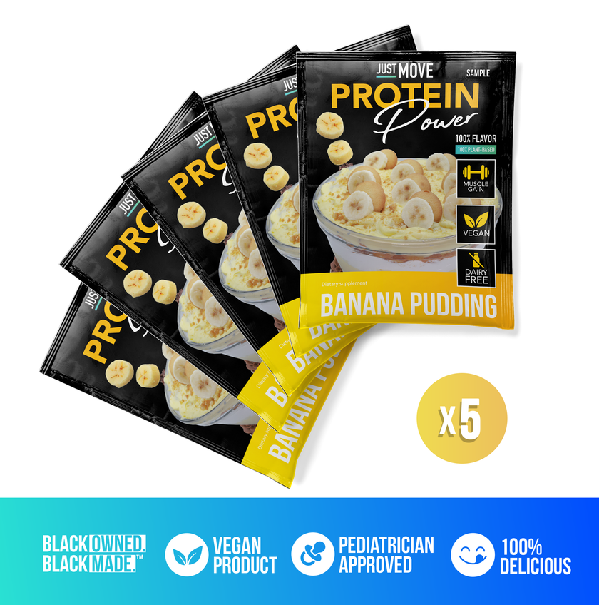 Just Move Supplements protein single serving sample pack with five individual protein sachets, ideal for on-the-go nutrition.